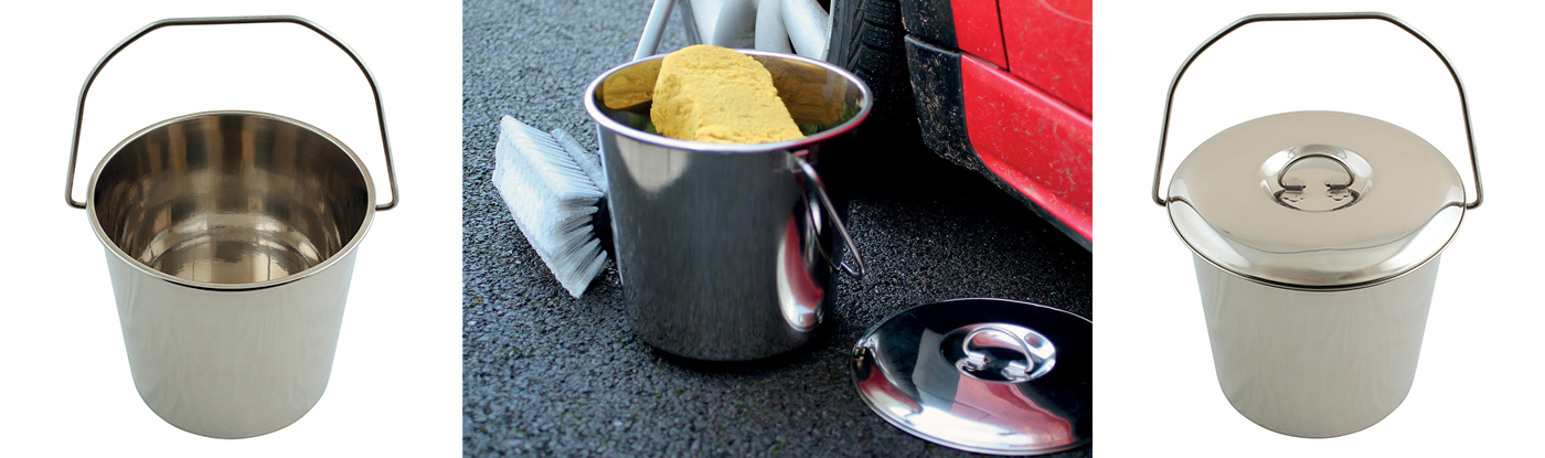 Tough, durable and hygienic stainless steel bucket and lid from Laser Tools