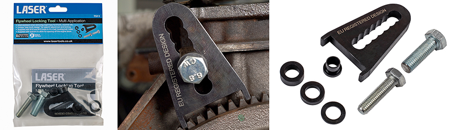 New flywheel locking tool — simply lock the flywheel via the ring gear when the engine has been separated from the gearbox