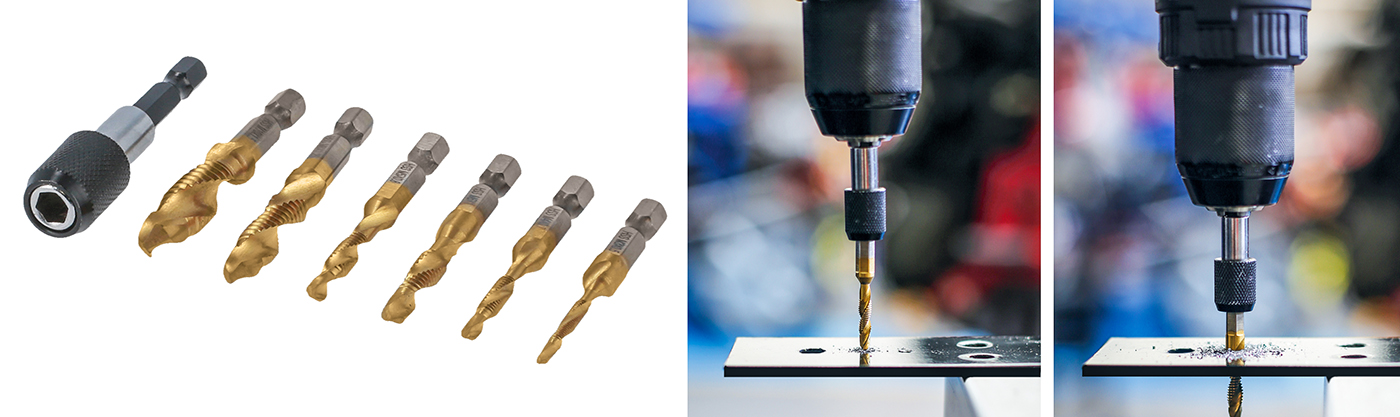 Drill and tap holes in a single pass with this combined drill-tap bits set