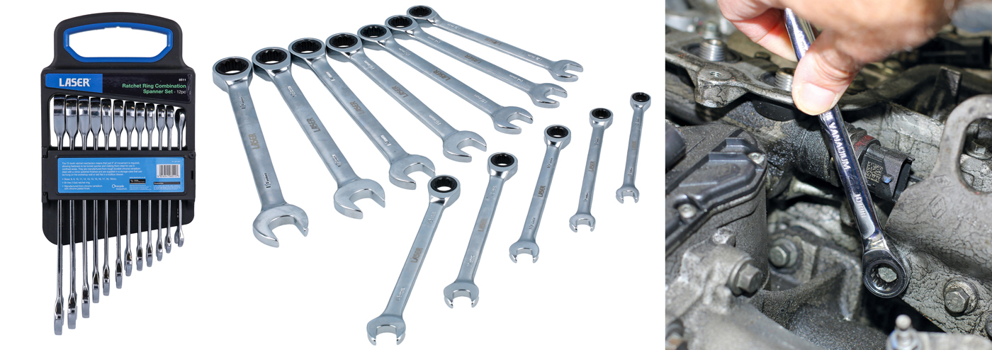 Versatile combination ratchet-ring/open-end spanner set