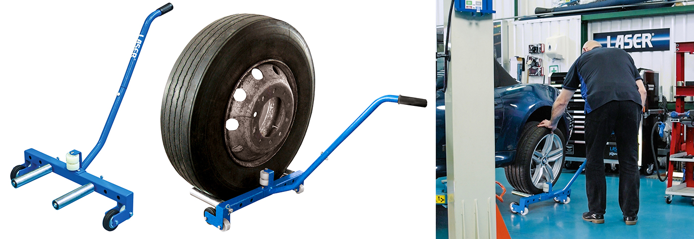 Heavy-Duty Wheel Dolly from Laser Tools – move and align HGV, 4x4 and passenger car wheels with ease!