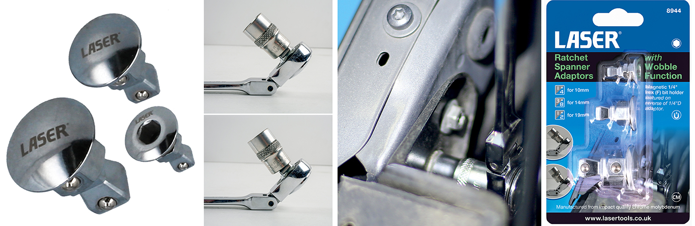 New from Laser Tools: Square Drive Adaptors with wobble function for enhanced access in tight spaces