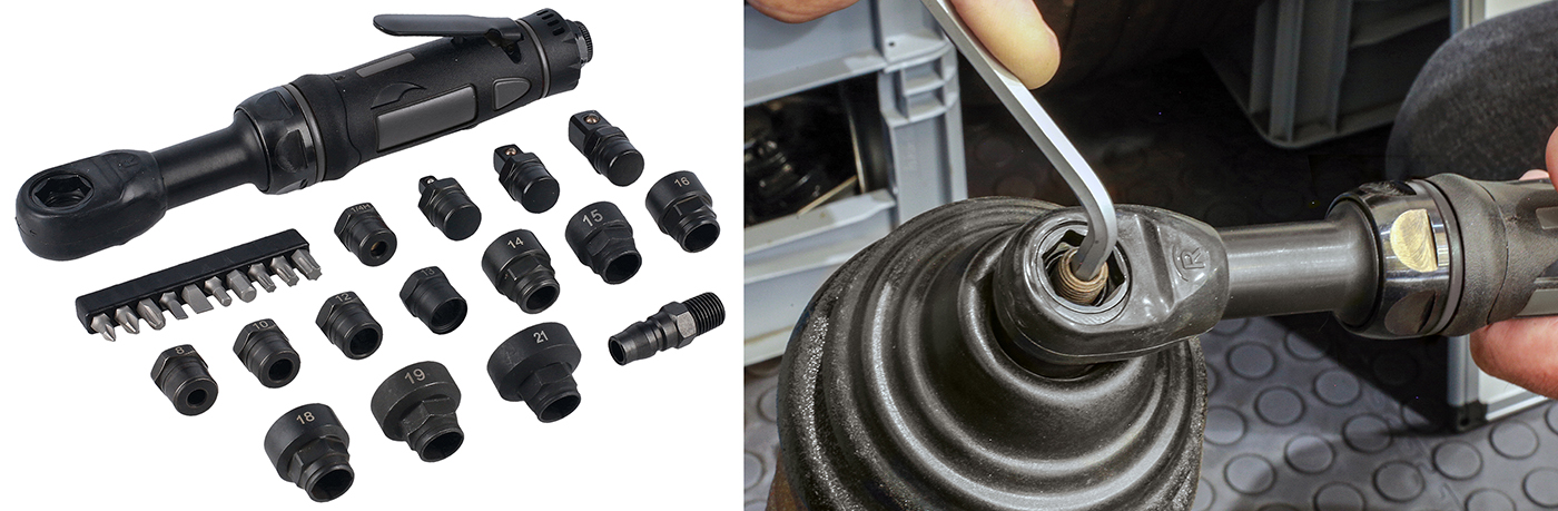 Speed and power to combat difficult to access fasteners: the Go thru air ratchet, socket and bit set 