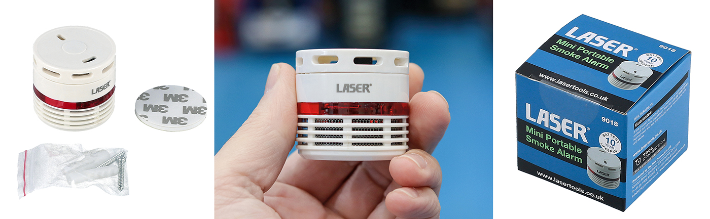 Mini Portable Smoke Alarm for workshops, garages, and homes from Laser Tools 