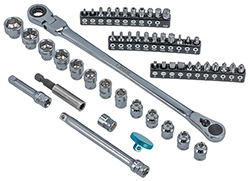 Restricted access is no problem with this low-profile socket and bit set 