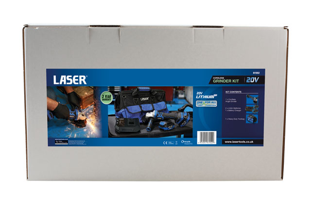 Laser Tools 61552 Cordless Angle Grinder 20V Kit (Euro)