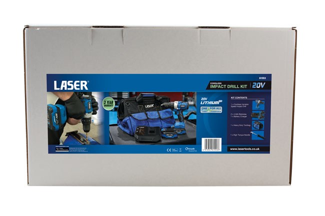 Laser Tools 61553 Cordless Variable Speed Impact Drill 20V Kit (Euro)