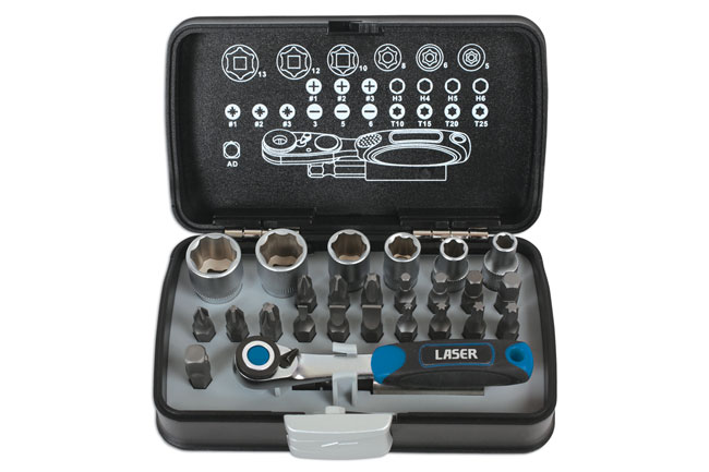 Laser Tools 6555 Socket and Bit Set 1/4"D 26pc