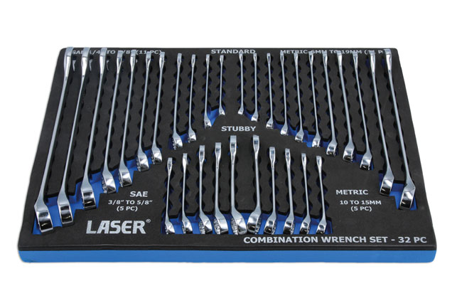 Laser Tools 6795 AF/Metric Combination Spanner Set 32pc