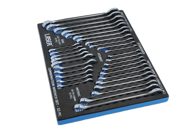 Laser Tools 6795 AF/Metric Combination Spanner Set 32pc