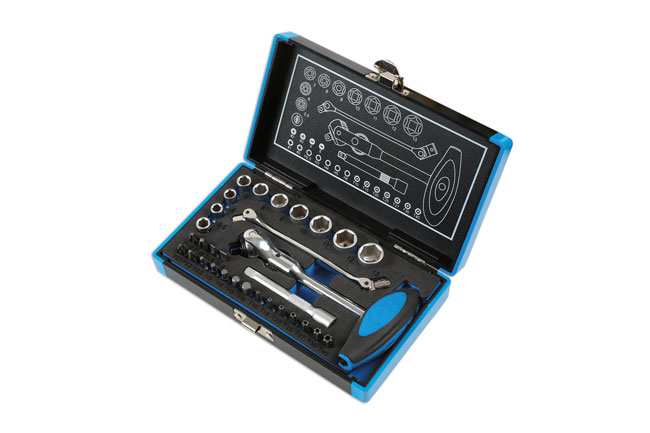 Laser Tools 6916 Roto Lock Socket and Bit Set 1/4"D 31pc