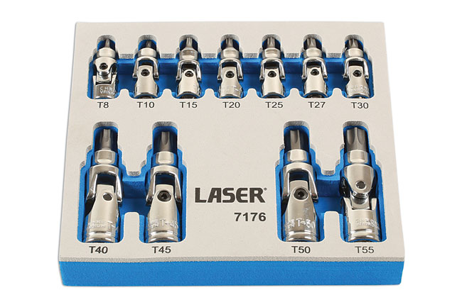 Laser Tools 7176 Tamperproof U/J Star Socket Bit Set 1/4"D, 3/8"D 11pc