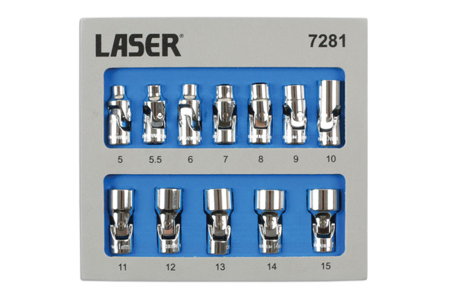 Laser Tools 7281 Universal Joint Socket Set 1/4"D 12pc