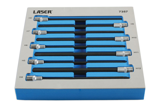 Laser Tools 7357 Extra Long Hex Socket Bit Set 3/8"D 9pc