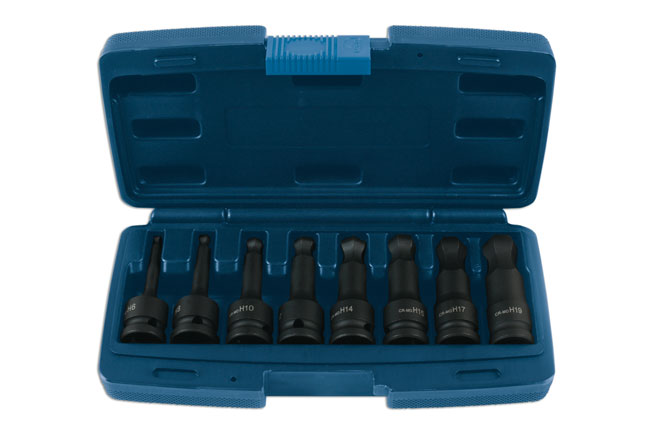 Laser Tools 7672 Ball End Impact Hex Socket Bit Set 1/2"D 8pc