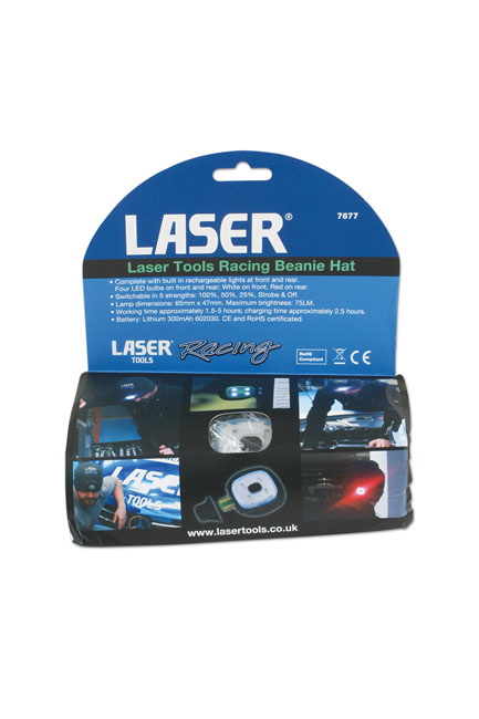 Laser Tools 7677 Laser Tools Racing Beanie Hat Front/Rear Rechargeable Light