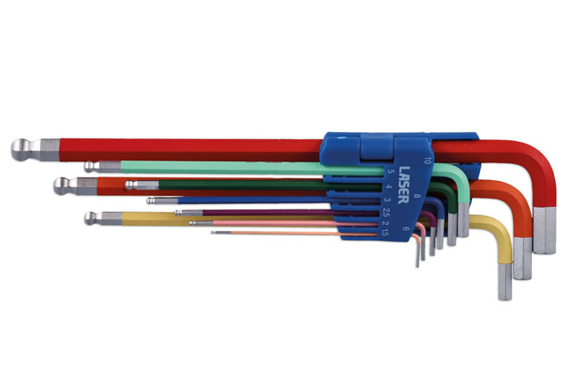 Laser Tools 7869 Colour Coded Hex Key Set - Ball End 9pc