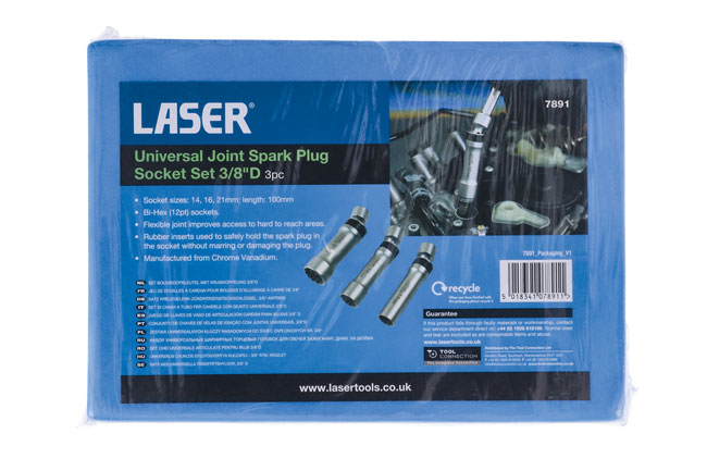 Laser Tools 7891 Universal Joint Spark Plug Socket Set 3/8"D 3pc