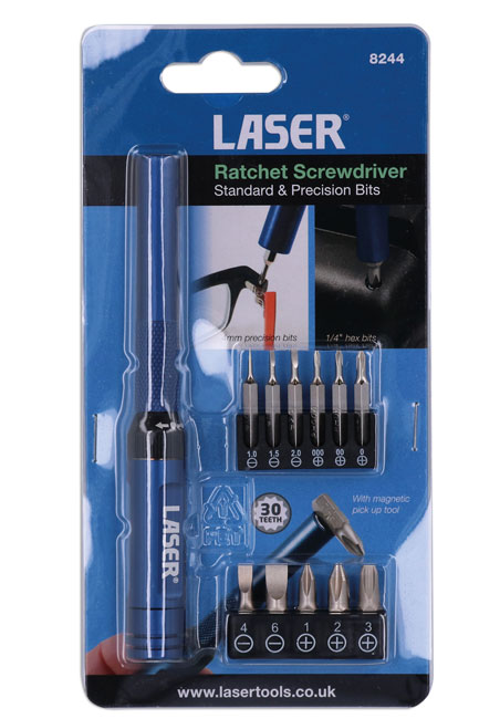 Laser Tools 8244 Ratchet Screwdriver for Standard & Precision Bits