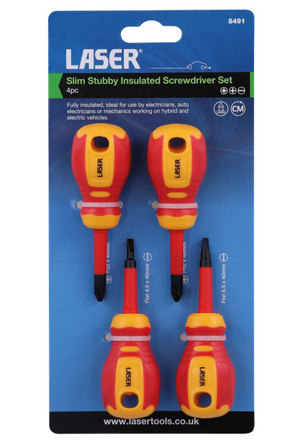 Laser Tools 8491 Slim Stubby Insulated Screwdriver Set 4pc