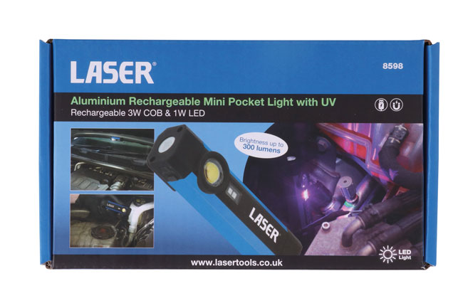 Laser Tools 8598 Aluminium Rechargeable Mini Pocket Light with UV