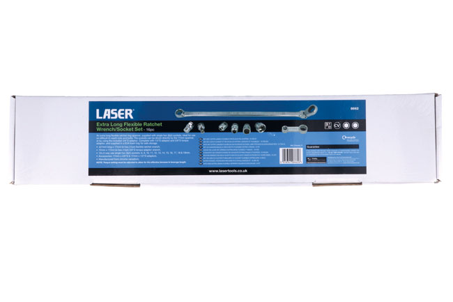 Laser Tools 8662 Extra Long Flexible Ratchet Wrench/Socket Set 16pc