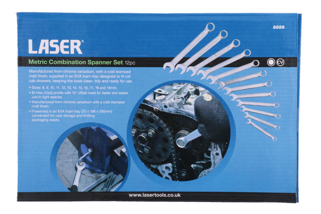 Laser Tools 8886 Metric Combination Spanner Set 12pc