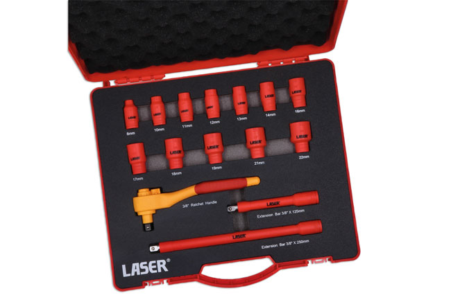 Laser Tools 8891 VDE Insulated Socket Set 3/8"D 15pc