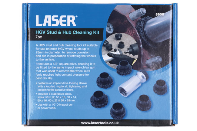 Laser Tools 8908 HGV Stud & Hub Cleaning Kit 7pc