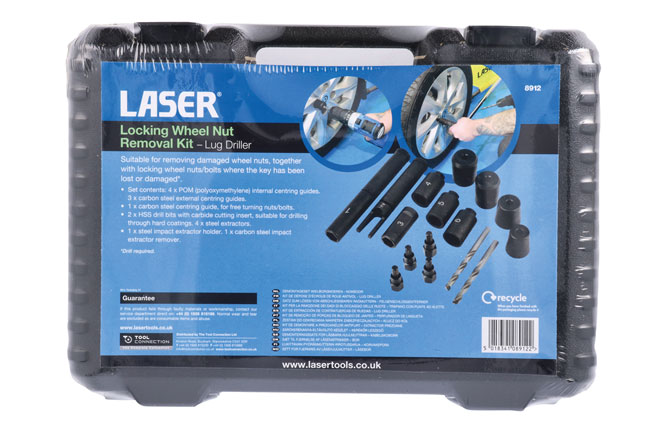 Laser Tools 8912 Locking Wheel Nut Removal Kit - Lug Driller