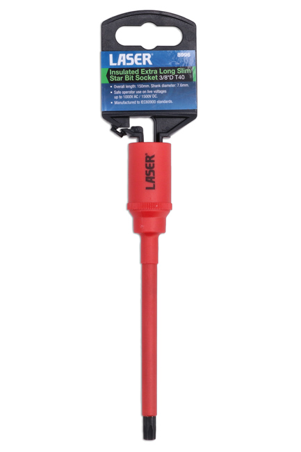 Laser Tools 8996 Insulated Extra Long Slim Series Star Bit Socket 3/8"D T40