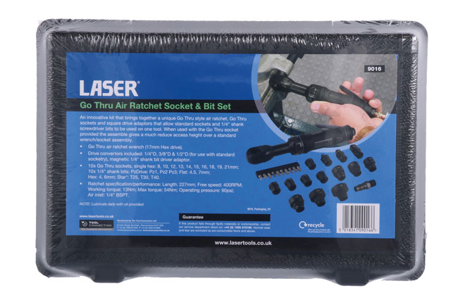 Laser Tools 9016 Go Thru Air Ratchet Socket & Bit Set