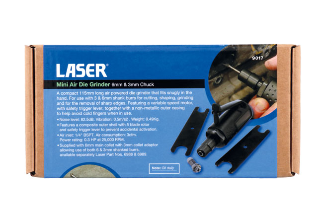 Laser Tools 9017 Mini Air Die Grinder - 6mm & 3mm Chuck