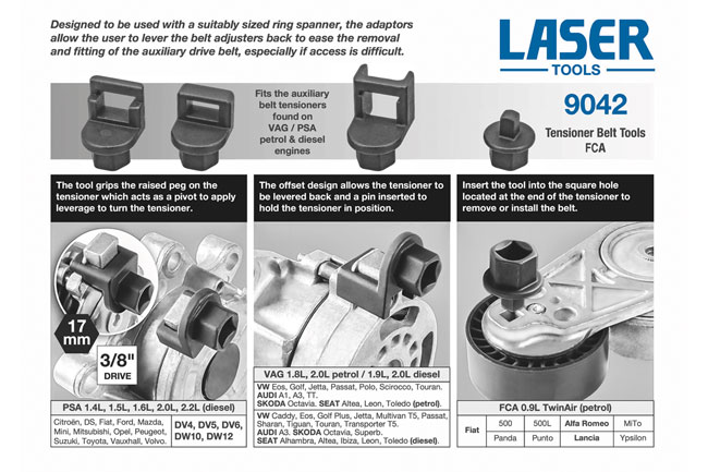 Laser Tools 9042 Belt Tensioner Tools - PSA, VAG, FCA