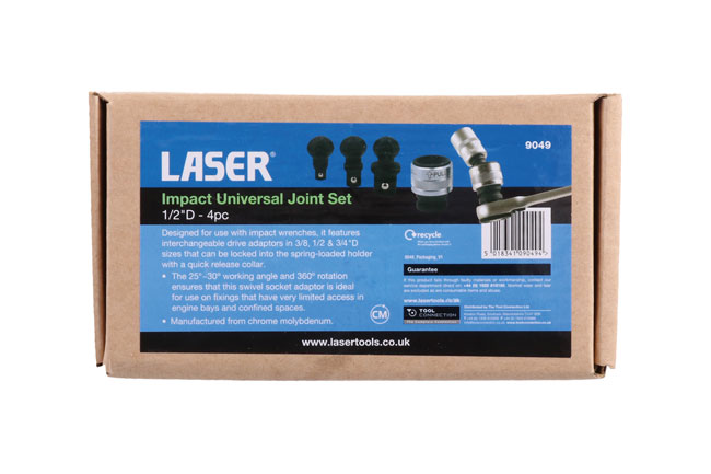 Laser Tools 9049 Impact Universal Joint Set 1/2"D 4pc