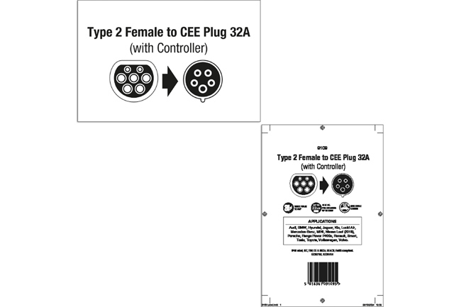 Laser Tools 9108 EV Charging Cable - 32A Single Phase T2 Female-CEE Plug (3 pin) W/Charger IP68
