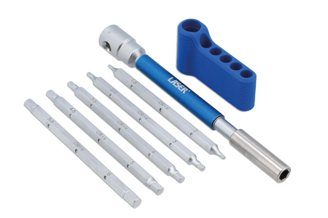 Laser Tools 9114 Interchangeable 3-Way T-Handle Spinner & Hex Bit Set - 6pc