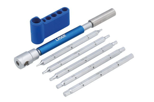 Laser Tools 9114 Interchangeable 3-Way T-Handle Spinner & Hex Bit Set - 6pc