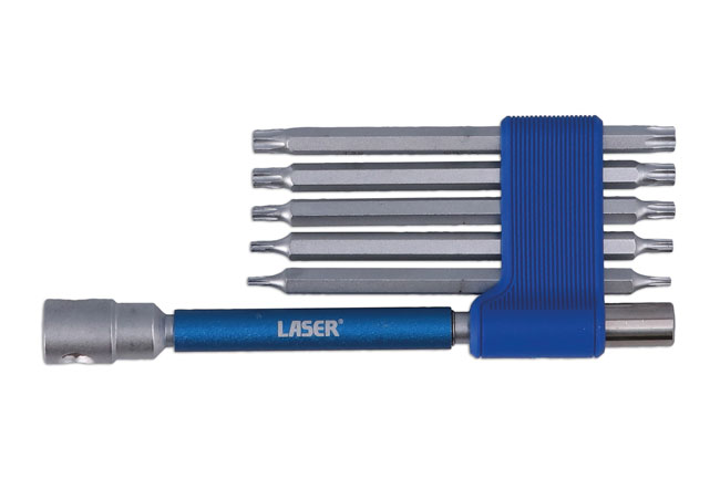 Laser Tools 9115 Interchangeable 3-Way T-Handle Spinner & Star Bit Set - 6pc