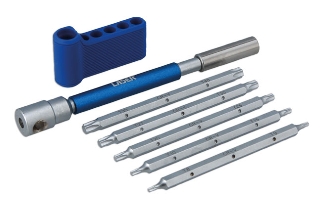 Laser Tools 9115 Interchangeable 3-Way T-Handle Spinner & Star Bit Set - 6pc