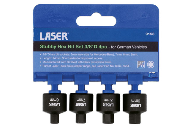 Laser Tools 9153 Stubby Hex Bit Set 3/8"D 4pc - for German Vehicles
