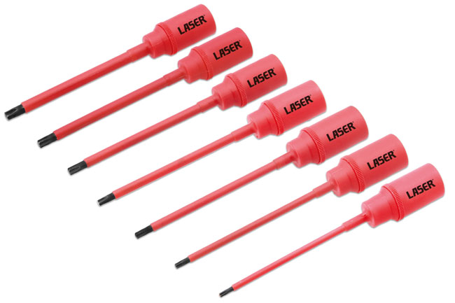 Laser Tools 9184 Insulated Extra Long Slim Star Bit Socket 3/8"D T10 to T40 - 7pc