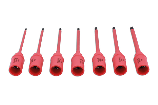Laser Tools 9184 Insulated Extra Long Slim Star Bit Socket 3/8"D T10 to T40 - 7pc