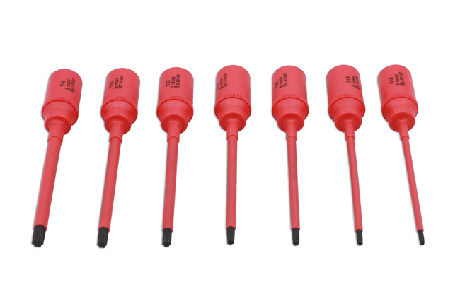 Laser Tools 9184 Insulated Extra Long Slim Star Bit Socket 3/8"D T10 to T40 - 7pc